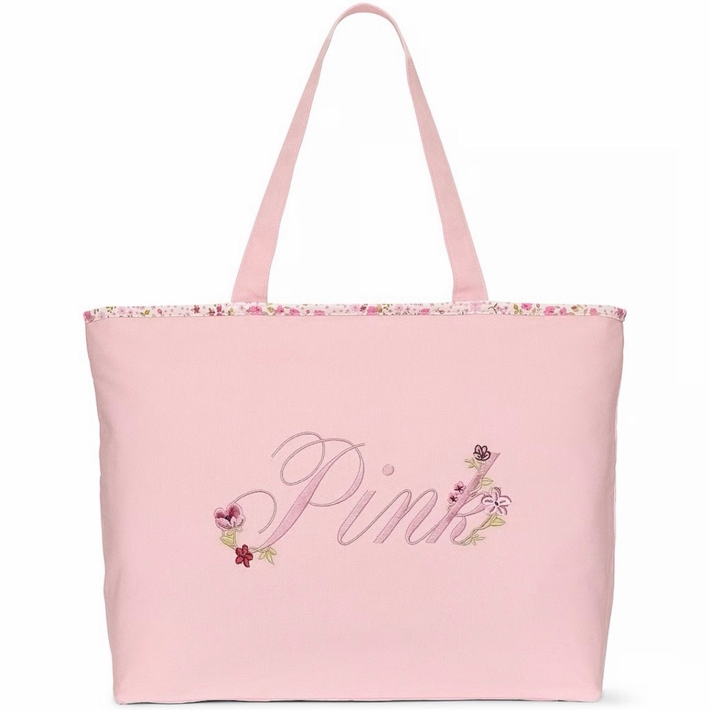 Victoria's Secret PINK Embroidered Floral Canvas Tote Bag - Brand New In Package